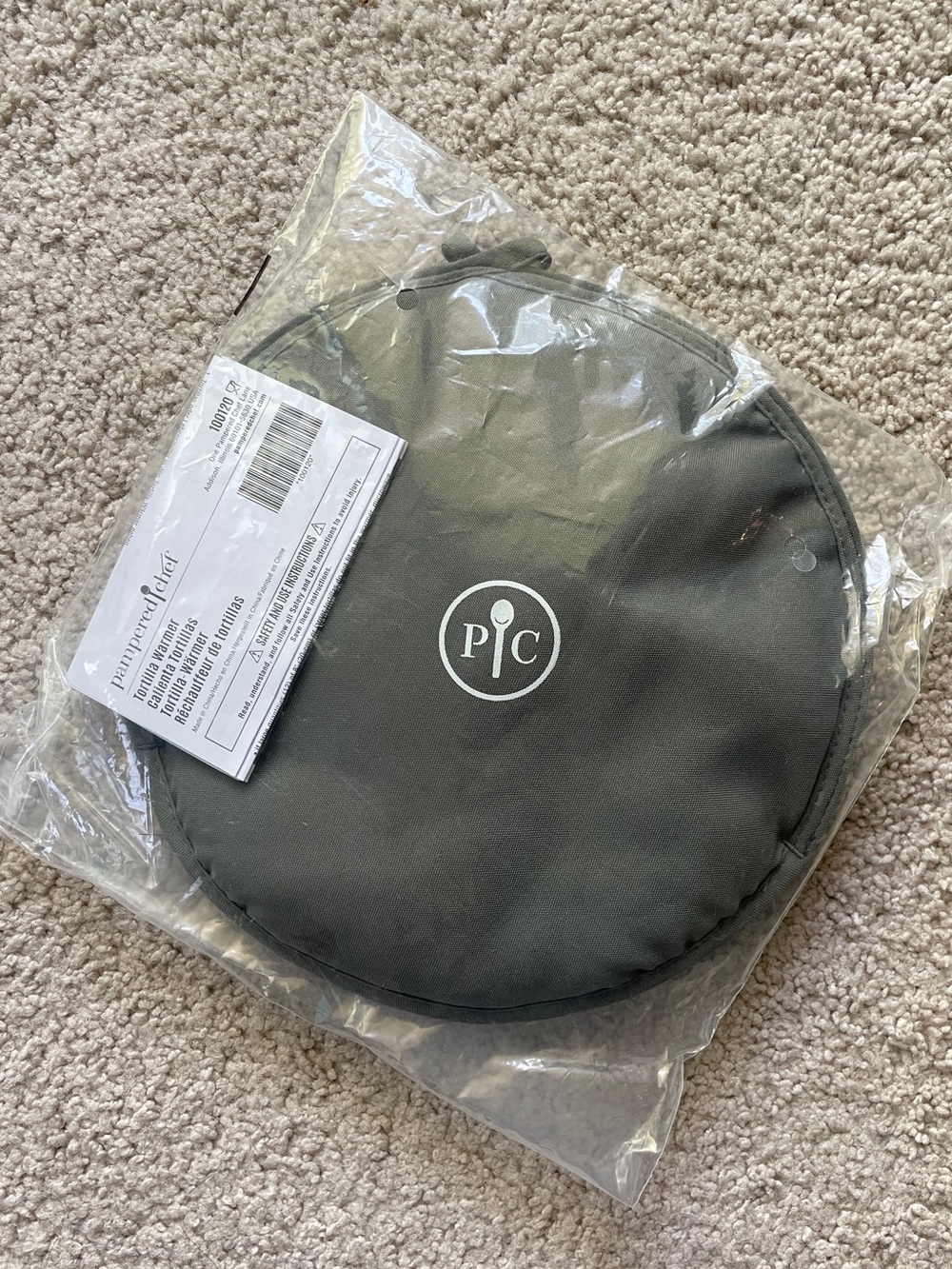 Pampered Chef Tortilla Warmer - Gray White Round Padded - Pancakes Buns Bread
